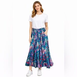 Bohemian Café Floral Blue and Pink Skirt size Small